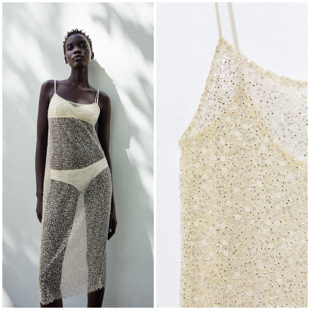 ZARA ~ BEADED SEQUIN FITTED DRESS